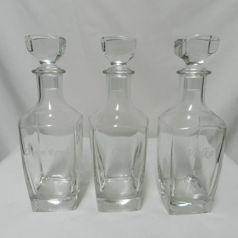 Vodka Gin Crown Royal Set 3 Decanter Bottles w/ Lid 10